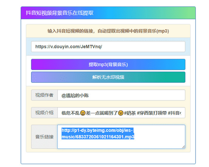 抖音背景音乐地址在线提取源码附API接口-理遇资源